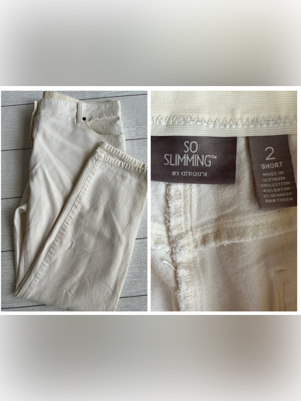 Chico’s pants 8P Sz 2 Short Chico’s vanilla white denim So Slimming ankle EUC